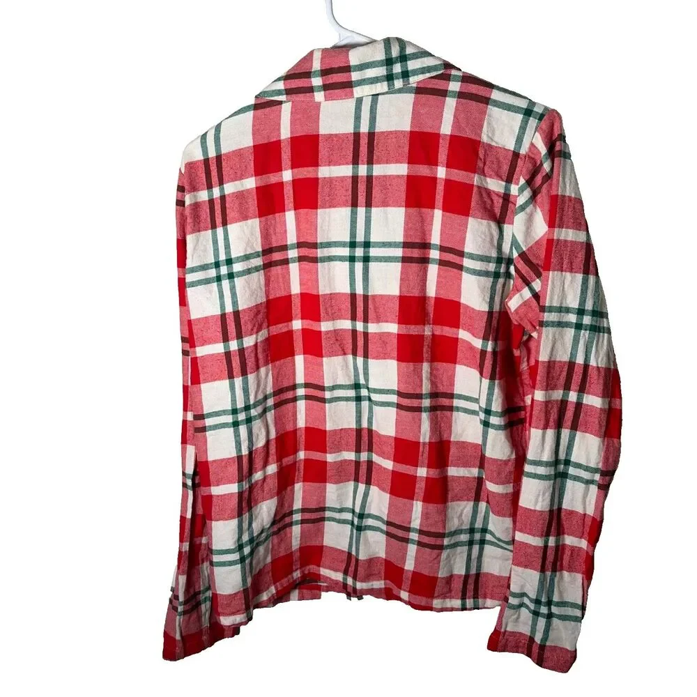 Old Navy Pajama Top Women's Small Tall Green Red Christmas Plaid Flannel
